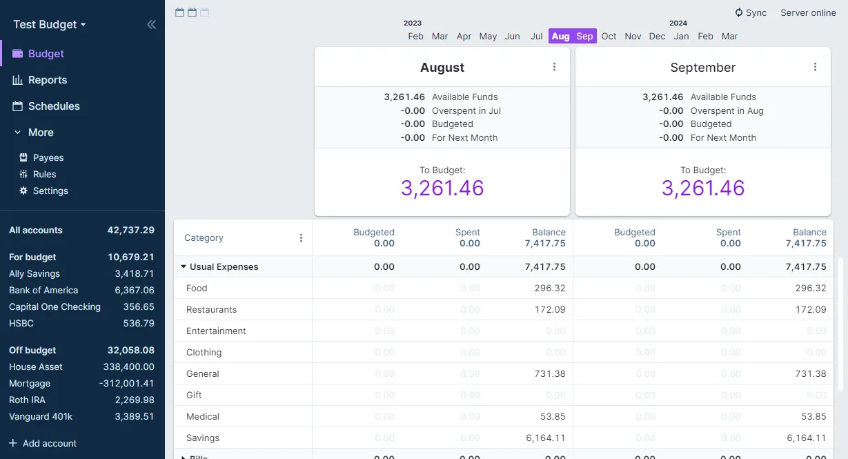 The Actual Budget interface