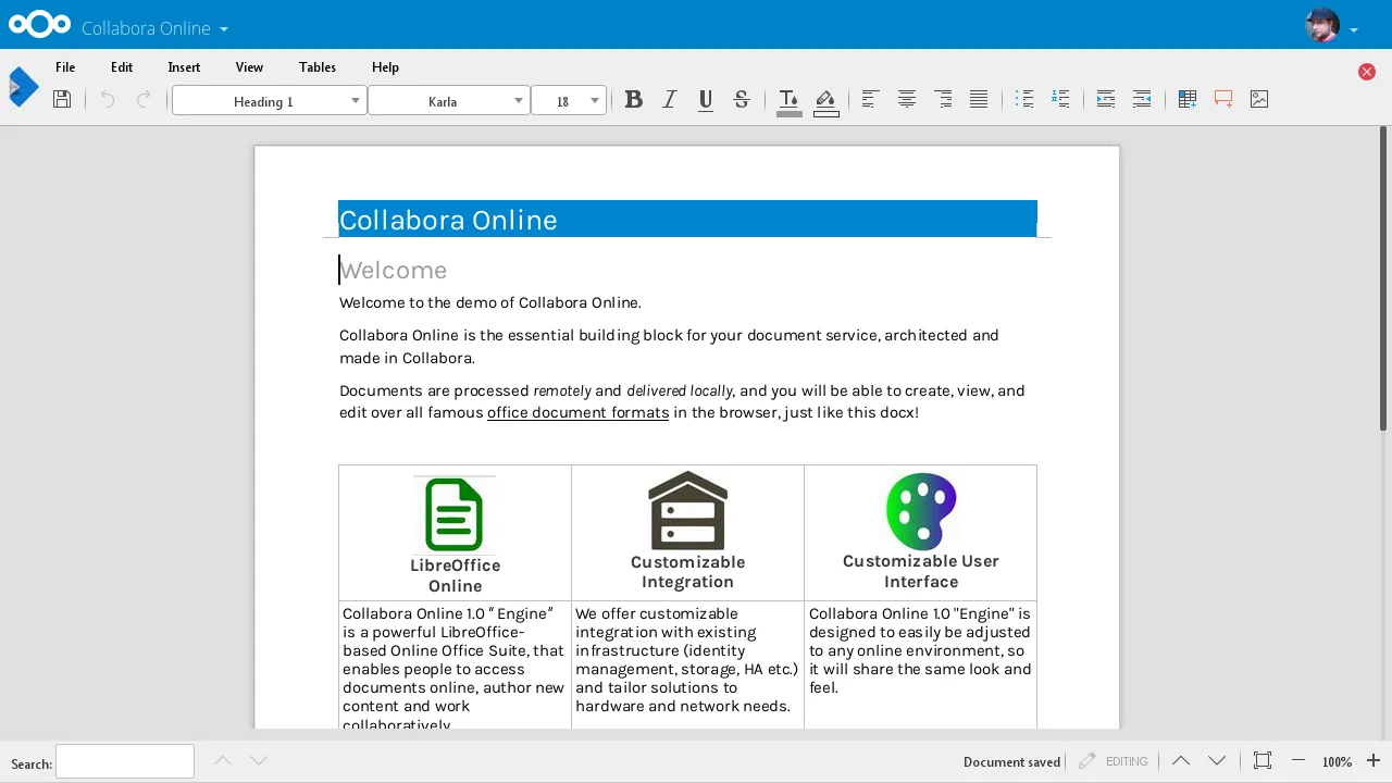 The Collabora interface