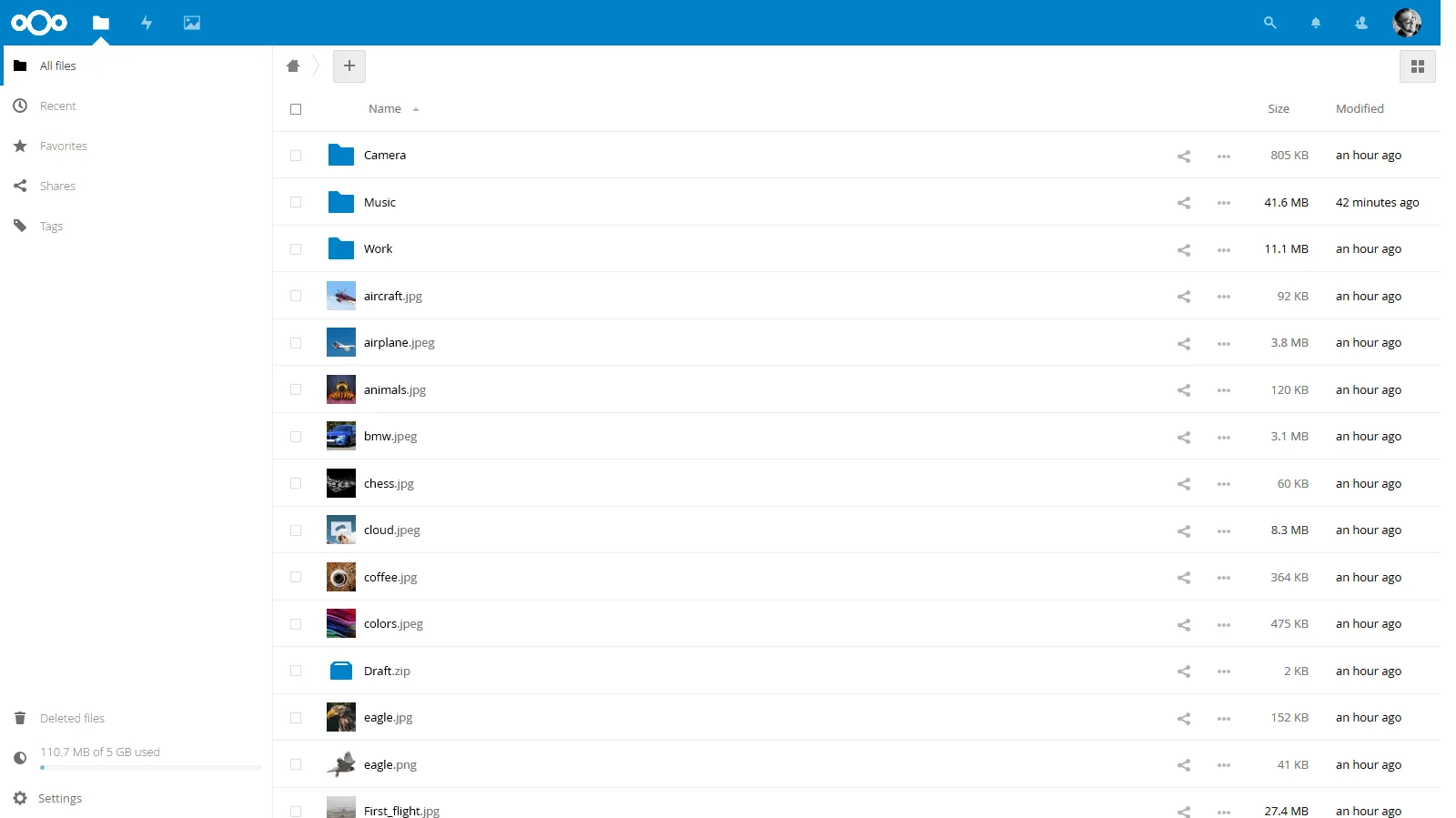 The Nextcloud interface