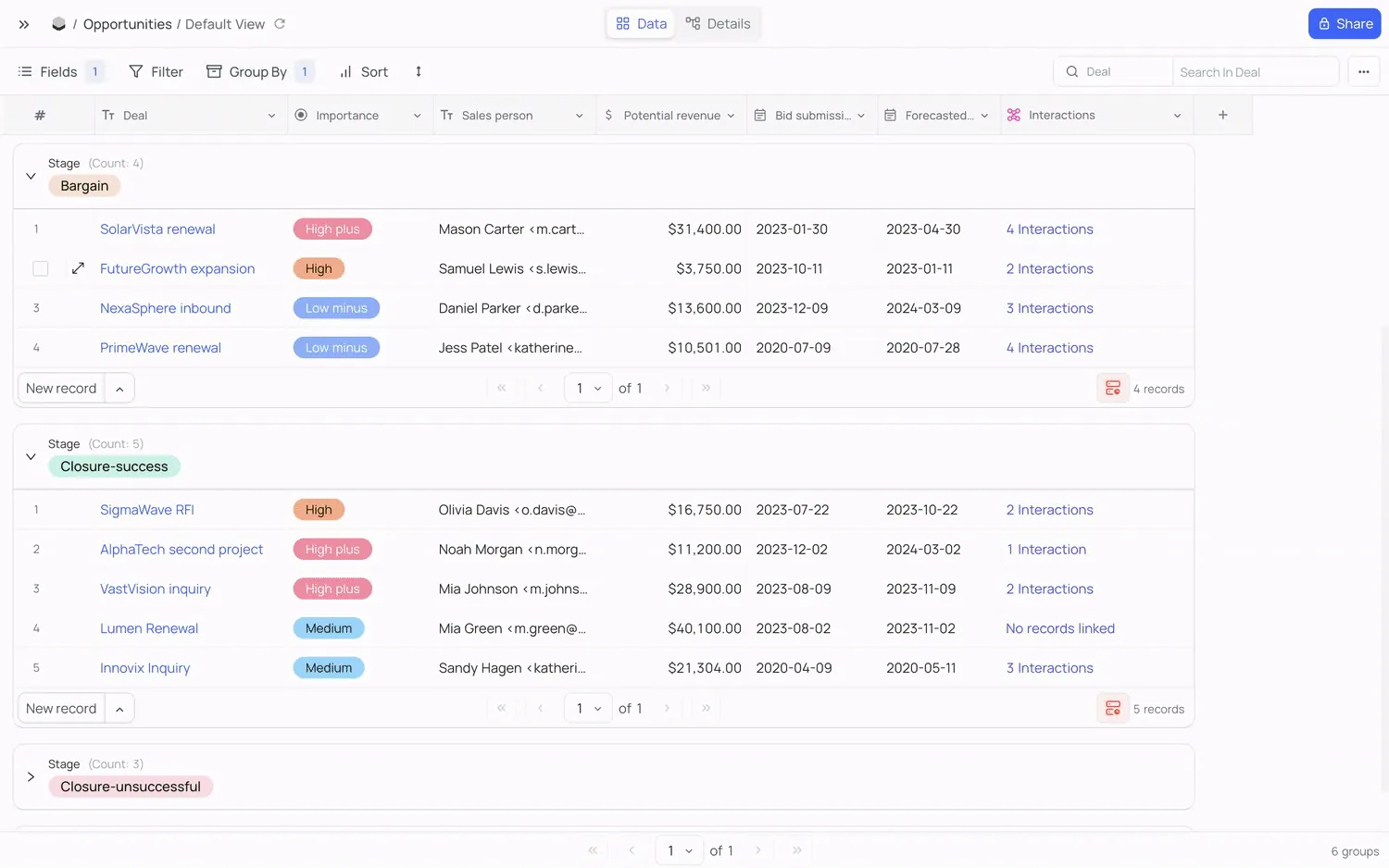 The NocoDB interface